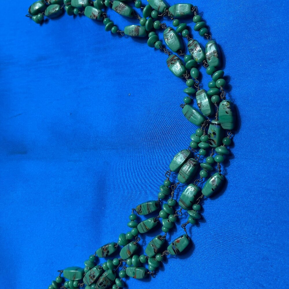 Vintage Multi-Strand Green Glass Bead Necklace
